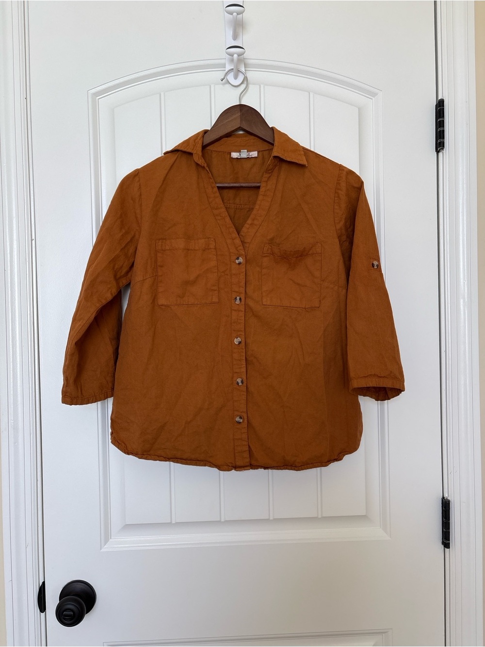 Womens Button-Down Shirt Jacket in Rust